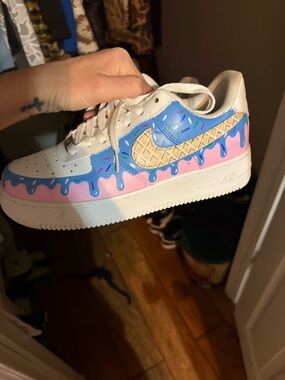 Nike Air Force 1 Ice Cream Drip Sneakers - White, Blue, Pink, Tan